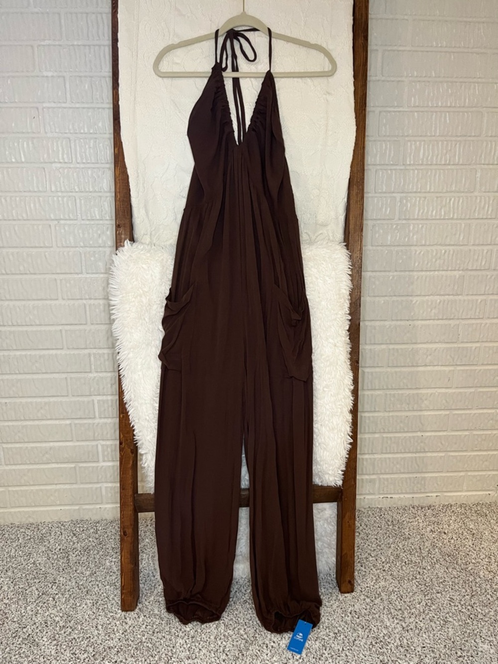 Cupshe Brown Halterneck Tapered Leg Women’s Medium Jumpsuit
